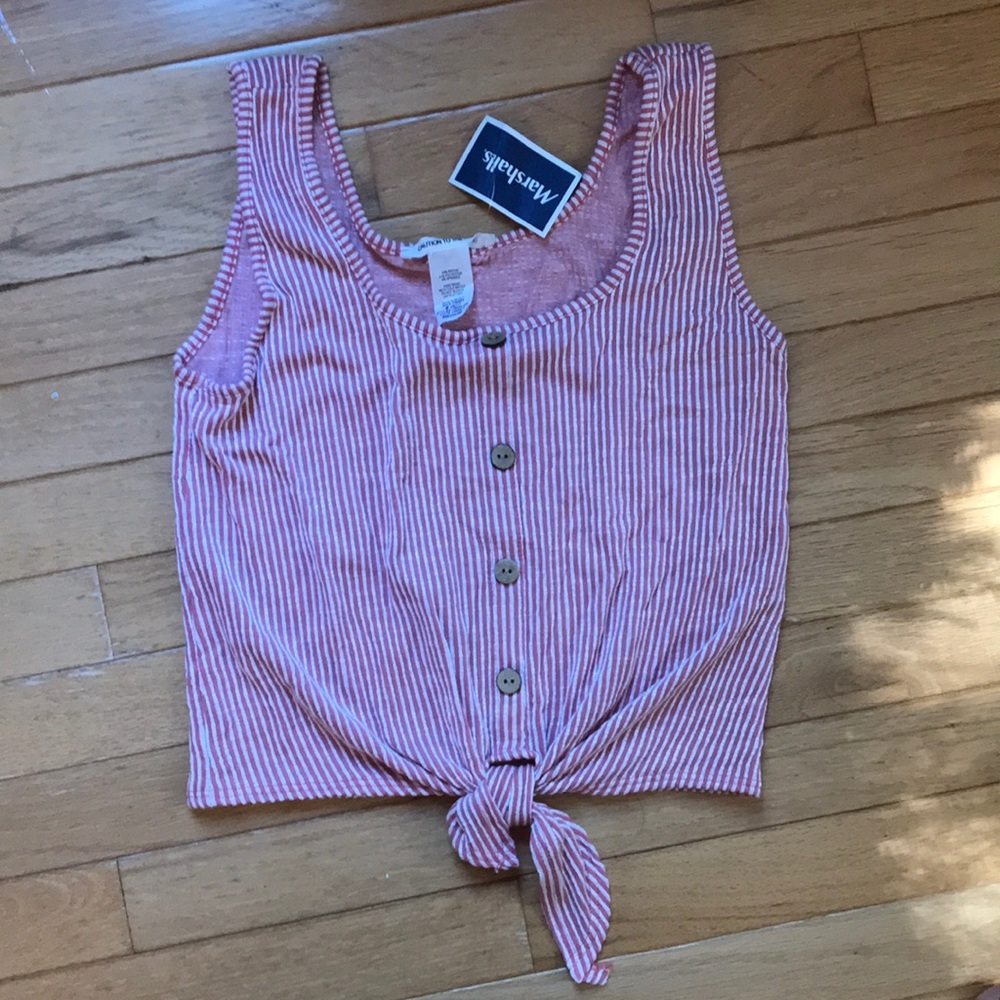 Caution To The Wind Striped Tie-Front Button Top